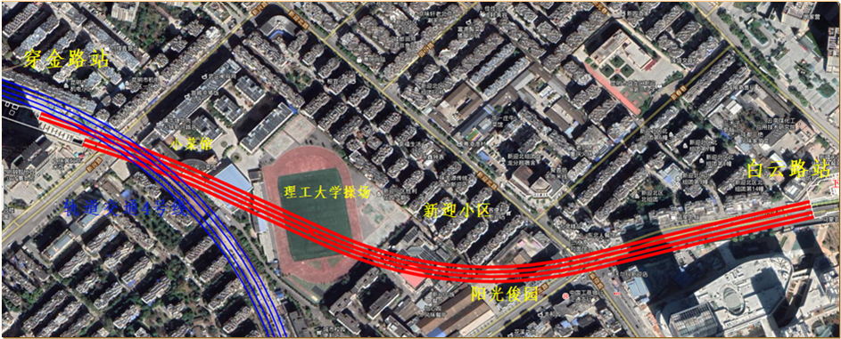 昆明地铁五号线穿白区间下穿既有地铁四号线的平面图.png